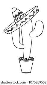 nopal cactus in pot with mexican hat