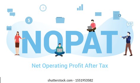 nopat non operating profit after tax concept with big word or text and team people with modern flat style - vector