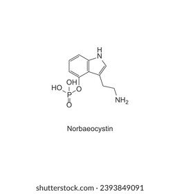 Norbaeocystin molecular structure, skeletal formula diagram on white background. Scientific EPS10 vector illustration.