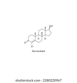 Norclostebol estructura molecular esquelética plana Fármaco esteroide anabólico utilizado en el tratamiento de la insuficiencia Adrenal. Ilustración vectorial.