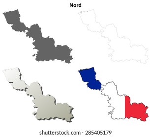 Nord (Nord-Pas-de-Calais) outline map set