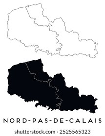 Mapa de Nord Pas de Calais de regiões distritos vetor preto em branco e contorno