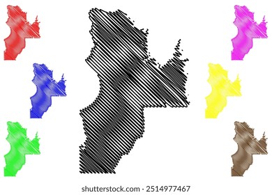 Região Administrativa de Nord-du-Quebec (Canadá, Província de Quebec, América do Norte) mapa ilustração vetorial, esboço rabiscado Mapa de Nord-du-Québec ou do norte de Quebec