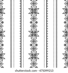 Nordic background. Winter ornament. Cross stitch. Scheme of knitting and embroidery. Vector seamless pattern.