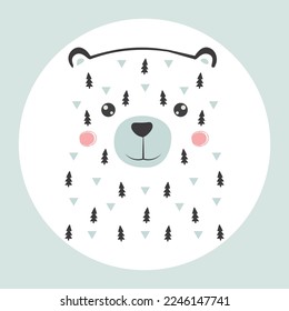 
Nordic bear face with botanical pattern. Animal face sticker. 
