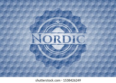 Nordic blue badge with geometric pattern. Vector Illustration. Detailed.