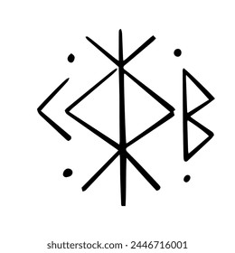 Nordic celtic runes, set norse protection symbols in doodle style, amulet, witchcraft signs on white background.