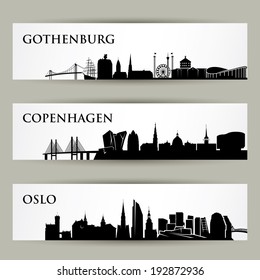 Nordic cities skylines - vector illustration