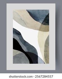 Nordic collage with abstract elements in contrasting shades, on minimalist poster. Work of art with composition in Nordic or Scandinavian style, for exhibition of retro creativity in art gallery