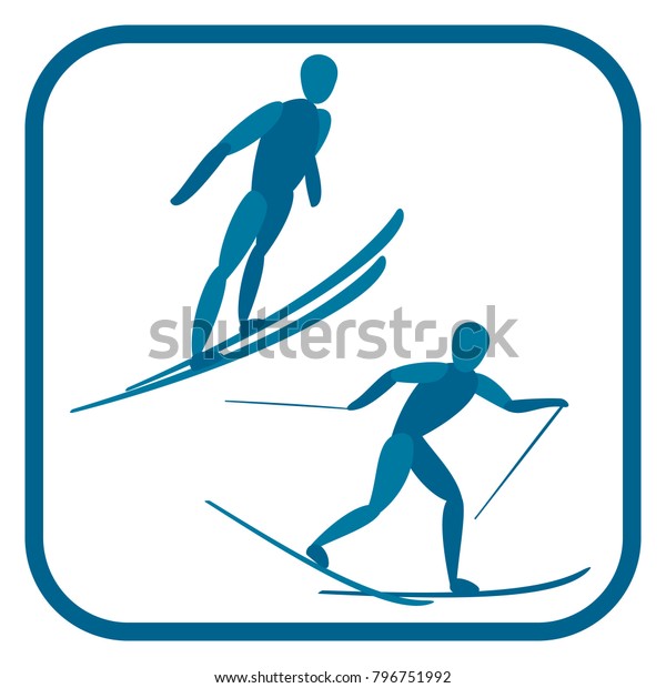 Nordic combined emblem. Two color icon of the\
sportsman. One of the pictogram from winter sports icons set.\
Vector illustration\
EPS-8.