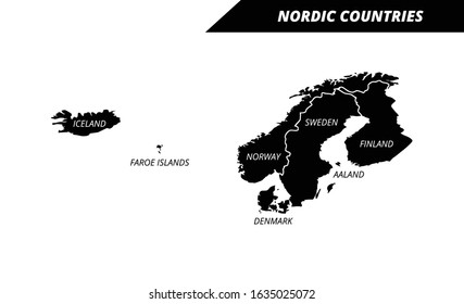 Nordic countries map outline Scandinavia national shape