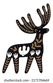 Nordic Deer. Traditional Scandinavian Folklore Animal In Decorative Ornamental Style