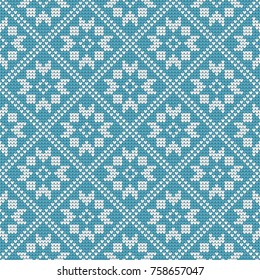 Nordic ethnic knitted seamless pattern. Textures in green blue and white colors. Vector illustration. Can use for warm clothes design, Christmas and new year background