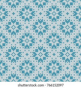 Nordic ethnic knitted seamless pattern. Textures in blue and white colors. Vector illustration. Can use for warm clothes design, Christmas and new year background