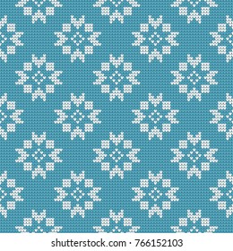 Nordic ethnic knitted seamless pattern. Textures in blue and white colors. Vector illustration. Can use for warm clothes design, Christmas and new year background