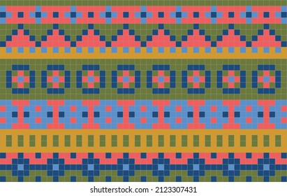 Nordic Fair Isle knitting seamless pattern, traditional knitted border, vector geometric background