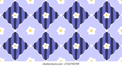 Nordic floral nahtloses Muster, das Blätter und Blüten in einem ausgewogenen Layout kombiniert. Funktioniert gut für Textilien, Verpackungen und zeitgenössisches Oberflächendesign.