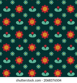 Diseño de patrones nórdicos de flores sin foco. Ilustración vectorial.