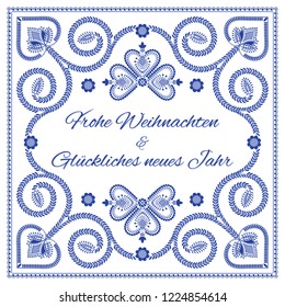 Nordic folk art season card vector template. Frohe Weihnachten & Gluckliches neues Jahr - Merry Christmas and Happy New Year in German language. Folklore style design background.