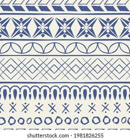 Nordic folk navy blue ornamental seamless with textured natural lines and hand made effect of traditional craft. Perfect for cozy home decor in Hygge style, ethnic, fairy tale, viking culture designs.