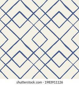Nordic folk navy ornamental seamless pattern with textured lines and hand made effect of traditional craft. Perfect for cozy hygge home decor, ethnic, fairy tale, viking culture designs.
