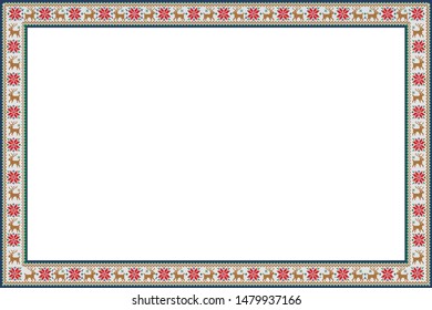 Nordic frame for Christmas images. Snowflakes and reindeer pattern, background, vector data
