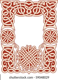 Nordic frame pattern with knots and floral sprouts. Vector illustration.