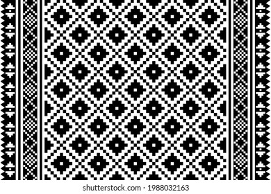 Nordic geometric oriental seamless pattern modern design for background,rug,carpet,wallpaper,clothing,wrapping,batik,fabric.Embroidery style with black and white color.Vector illustration.Eps10