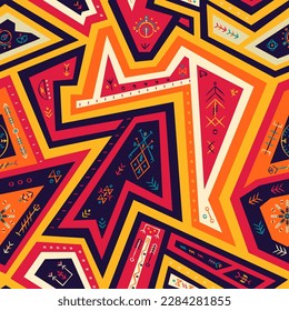 Nordic geometric seamless pattern with runes