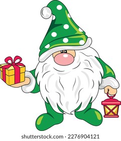 Nordic gnome with gift. Vector