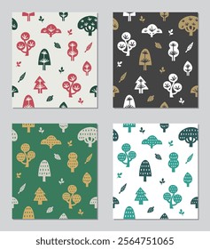 Nordic hand drawn tree pattern set