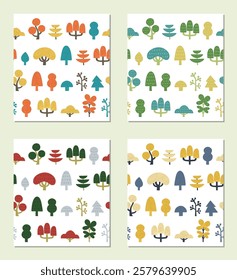 Nordic hand drawn tree pattern set