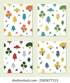 Nordic hand drawn tree pattern set