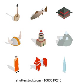 Nordic icons set. Isometric set of 9 nordic vector icons for web isolated on white background