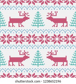 Nordic knitted seamless pattern. Vector Christmas background. Colorful, decoration.