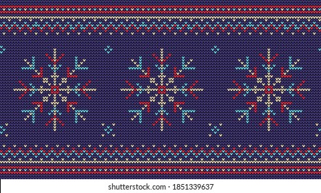 Nordic knitted sweater seamless pattern. Christmas jumper knitwear ornament. Vector illustration.