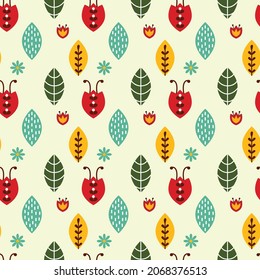 Nordic Leaf Seamless Pattern Design. Vector Illustration.