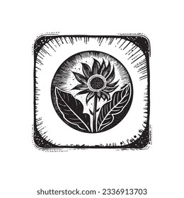 Lino nórdico floral con motivos rústicos para la estampación peculiar del logo. Dibujo botánico dibujado a mano en diseño de estilo escandi retro. 