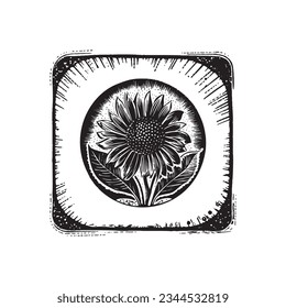 Lino nórdico floral con motivos rústicos para la estampación peculiar del logo. Dibujo botánico dibujado a mano en diseño de estilo escandi retro. 