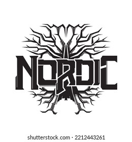 nordic logo silhouette design with yggdrasil tree