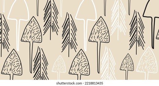 Nordic Nature line background. Creative minimalist style art background, trendy design with Pine-trees. Perfect for Kids Fabric, Card, Banner, Textile, Wallpaper