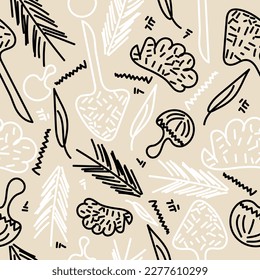Nordische Naturlinie Nahtlose Muster. Kreativ minimalistischer Kunsthintergrund, trendiges Design mit Pinienbäumen. Perfekt für Kindergewebe, Karte, Banner, Textilien, Tapete