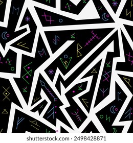 Nordic neon runes. Seamless pattern