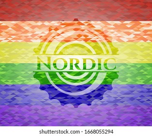 Nordic on mosaic background with the colors of the LGBT flag