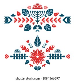 Nordic ornaments, folk art pattern. Two decorative composition. Vector template for your design.