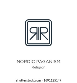 Nordic paganism icon. Thin linear nordic paganism outline icon isolated on white background from religion collection. Line vector sign, symbol for web and mobile