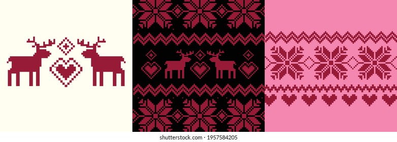 Nordic pattern illustration vector. New Year or winter design. Sweater ornaments for scandinavian pattern. Vector illustration.