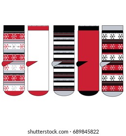 nordic pattern with snowflakes Girls socks design. Set of socks pattern. illustrations isolate Girls sock with colored pattern