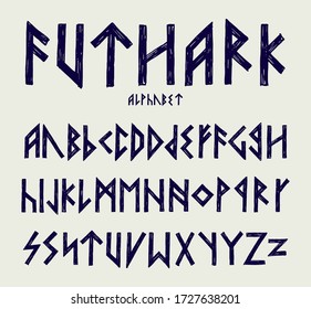 Alfabeto de letras latinas estilo runes nórdicos. ABC de Futhark.