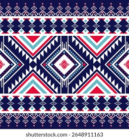Nordic Scandinavian Geometric Pattern Vetor Design com motivos tribais e Red Blue White Folk Art Elements